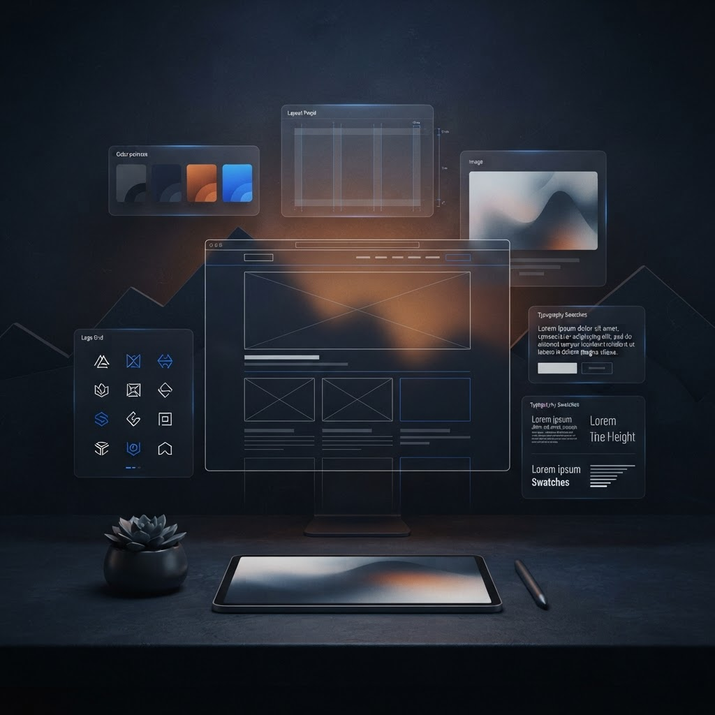 A polished creative workspace representing digital design services